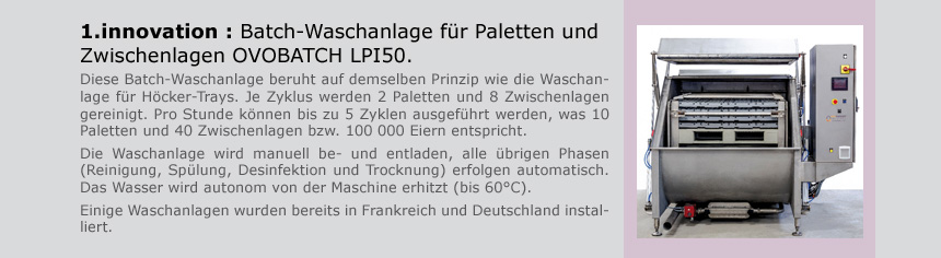 1.innovation : Batch-Waschanlage für Paletten und Zwischenlagen OVOBATCH LPI50.